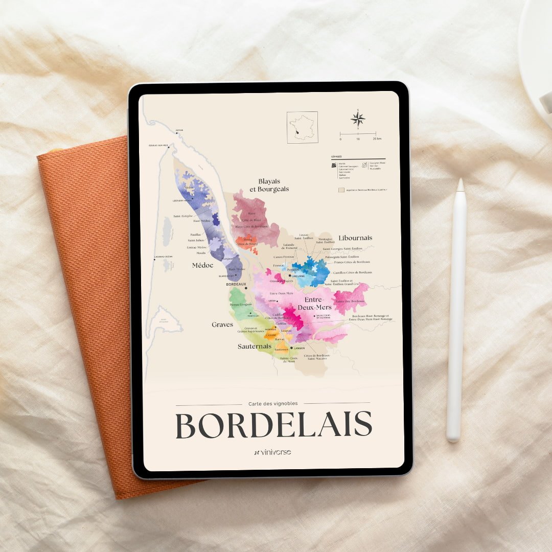 carte des vignoble de Bordeaux dans un ipad