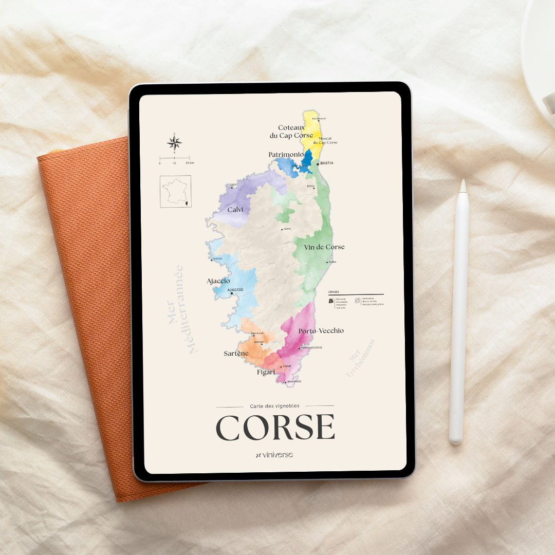carte des vignoble de Corse dans un ipad