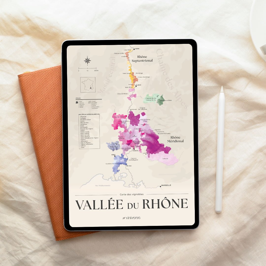 carte des vignoble du Rhône dans un ipad